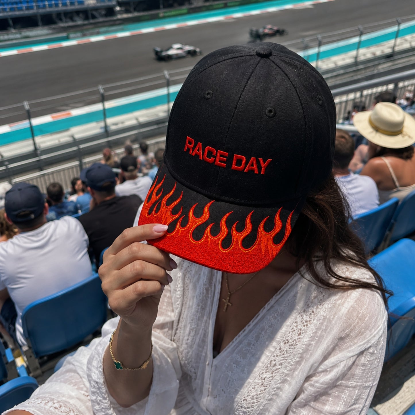 Race Day Embroidered Flame Hat