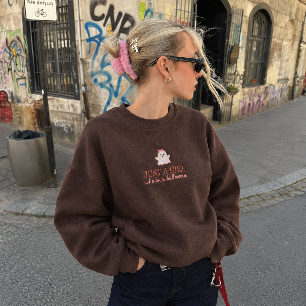 Just a Girl Who Loves Halloween Embroidered Sweatshirt