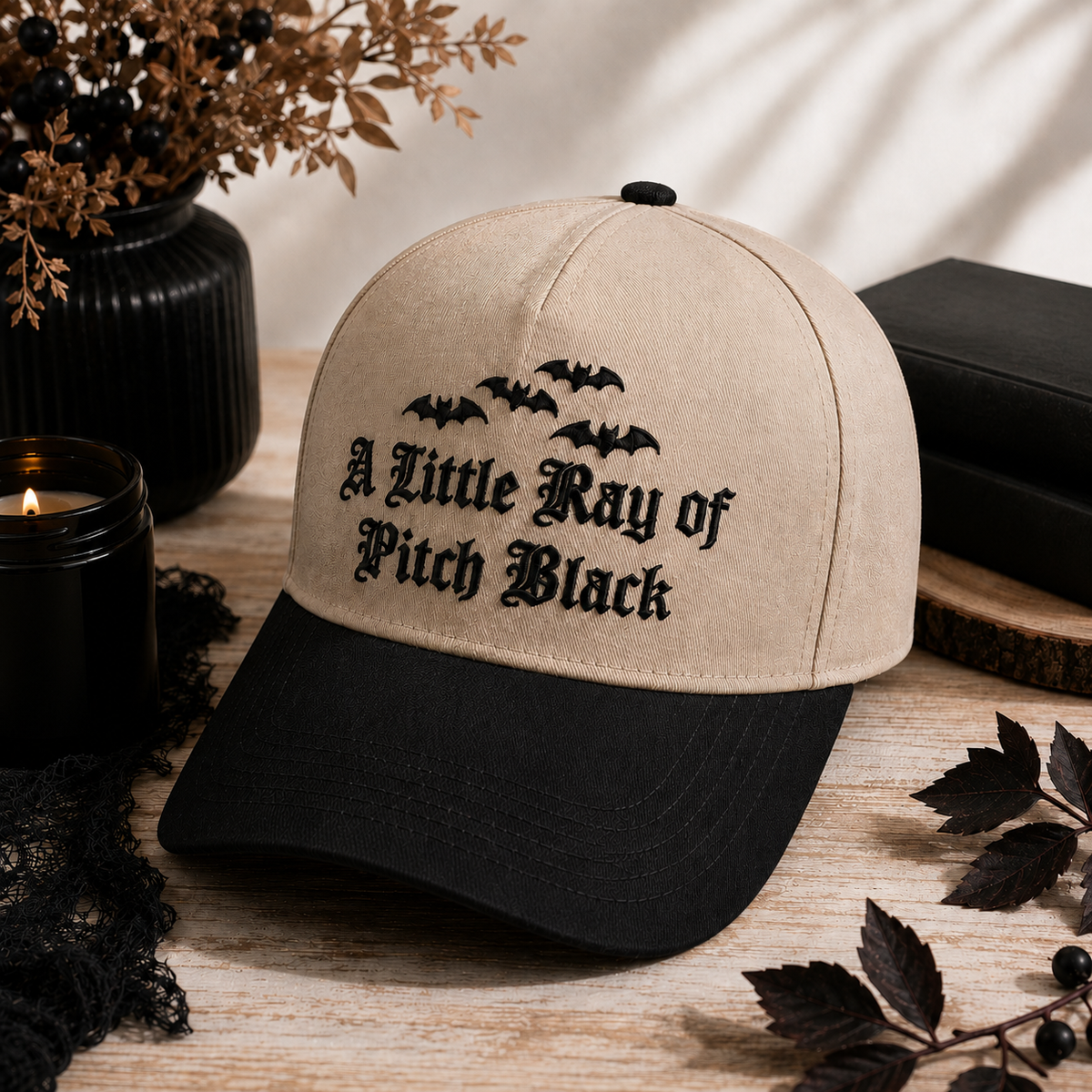 A Little Ray Of Pitch Black Embroidered Baseball Hat