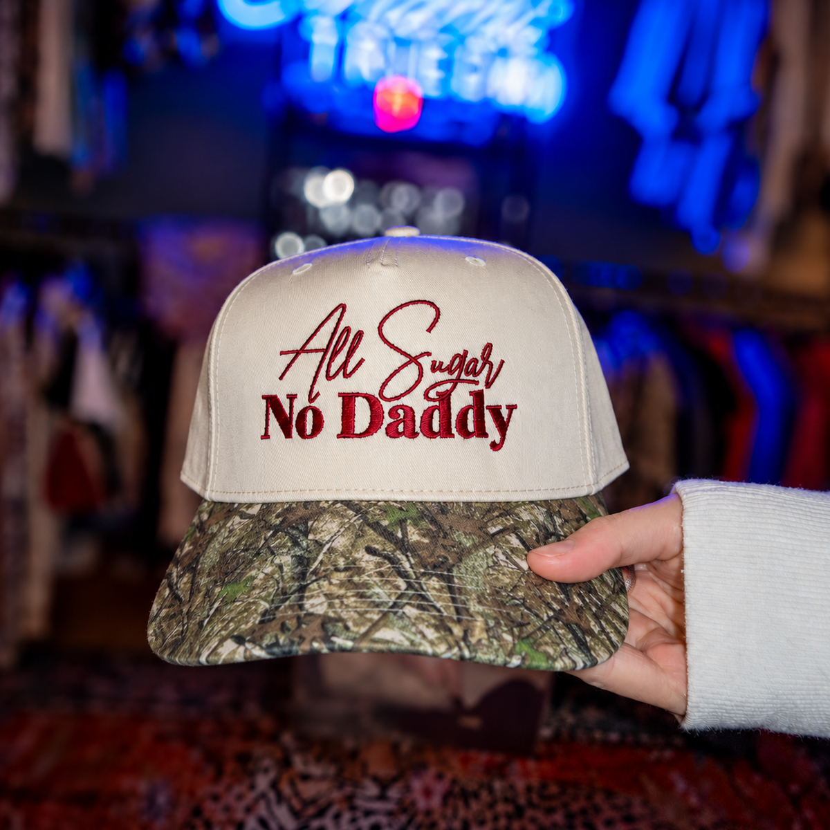 All Sugar No Daddy Embroidered Floral Hat