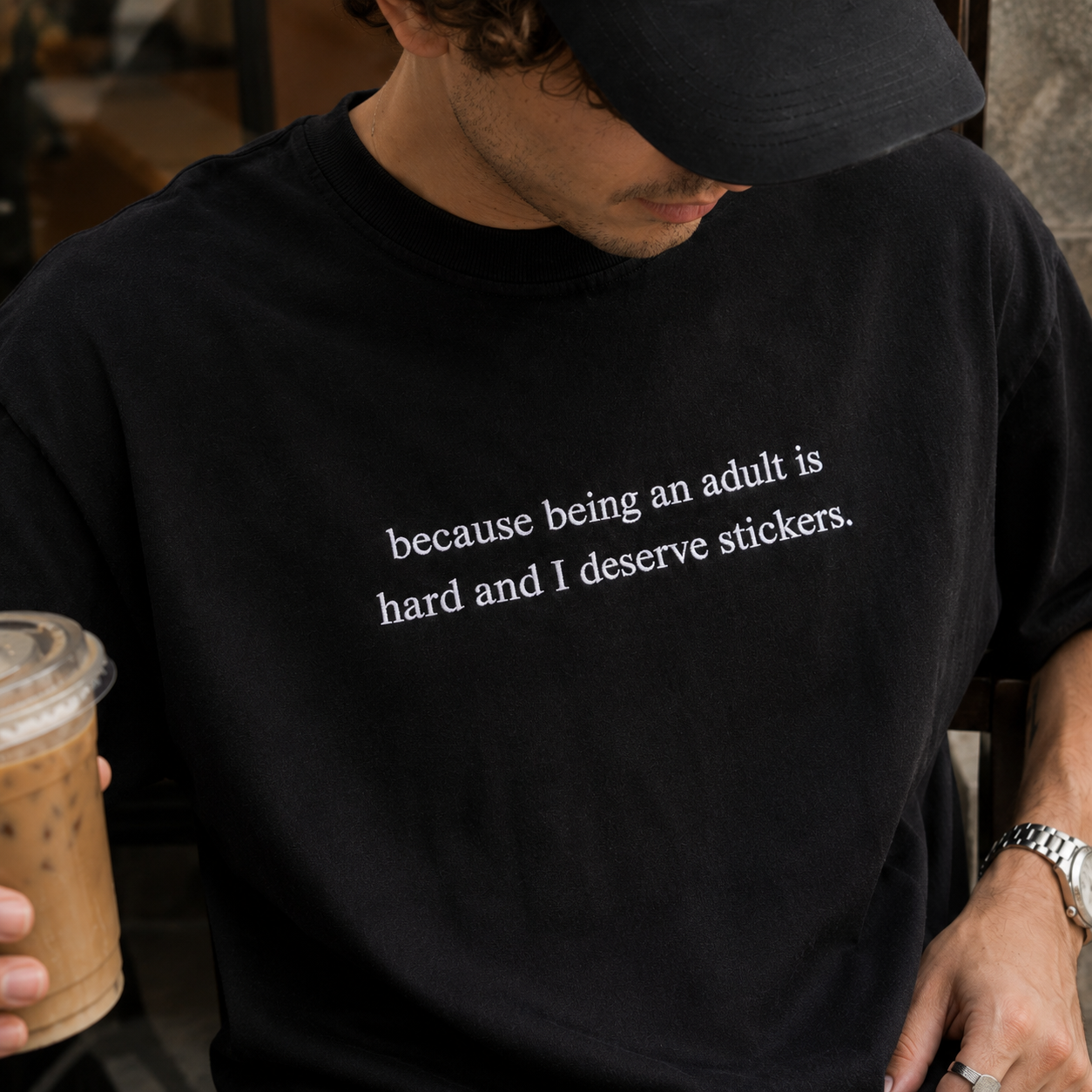 Because Being An Adult Is Hard And I Deserve Stickers Embroidered Sweatshirt