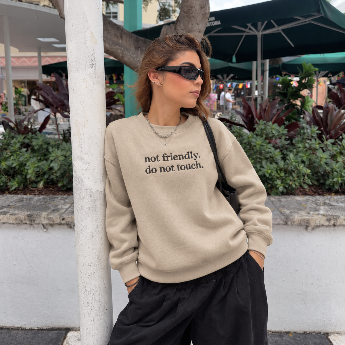 Not Friendly Do Not Touch Embroidered Sweatshirt