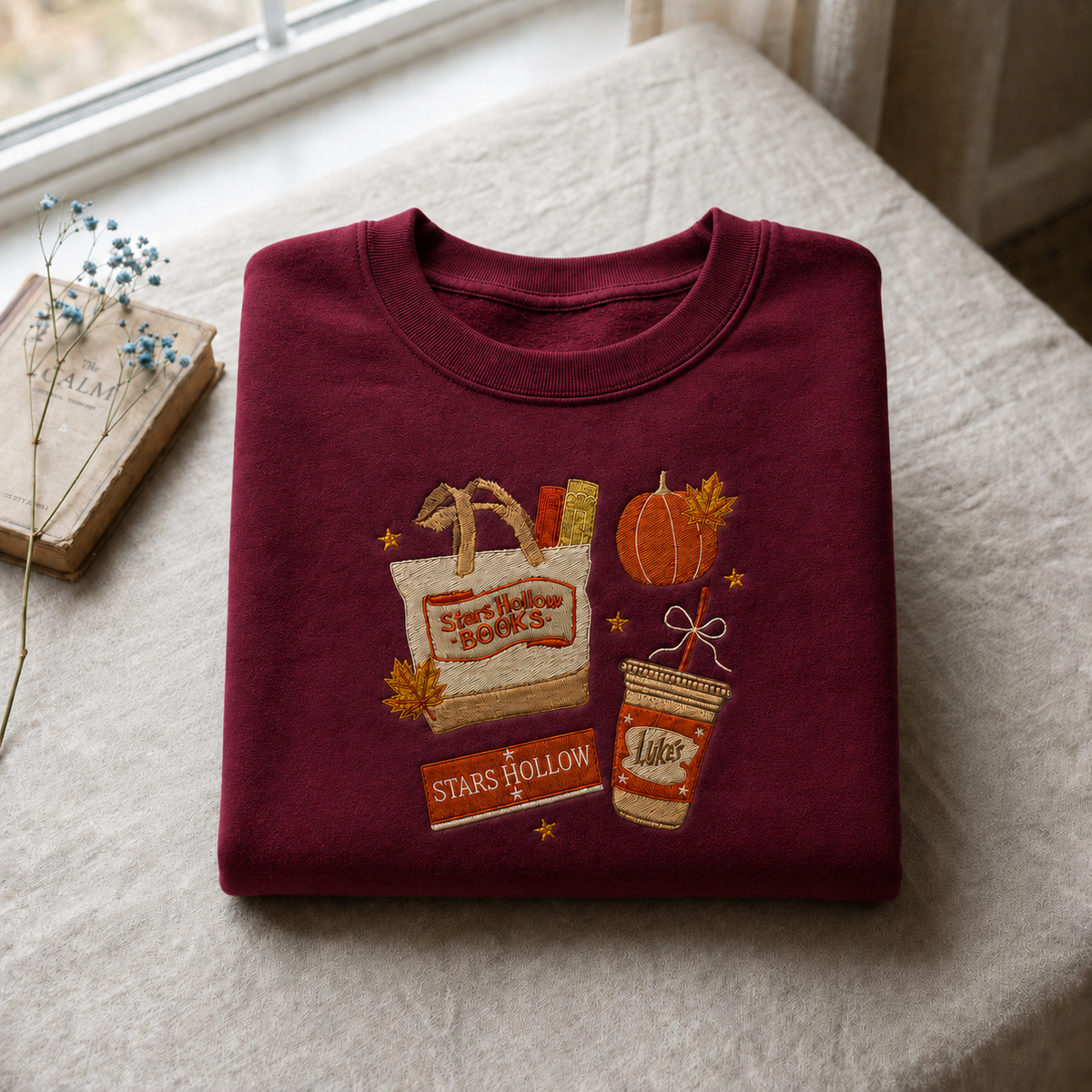 Stars Hollow Books Embroidered Sweatshirt