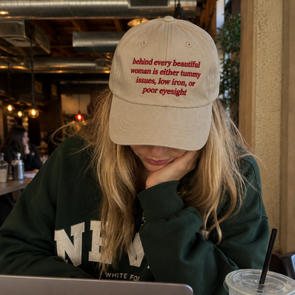 Behind Beautiful Women Is Embroidered Washed Cap