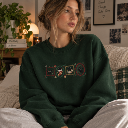 Vintage Christmas Kitty Embroidered Sweatshirt