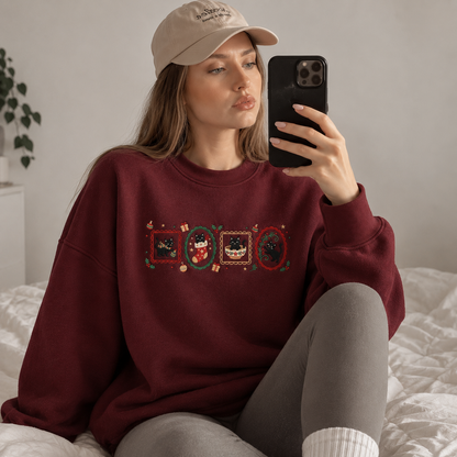 Vintage Christmas Kitty Embroidered Sweatshirt