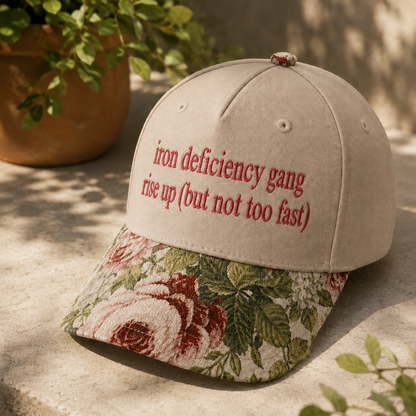 Iron Deficiency Gang Rise Up Embroidered Floral Hat