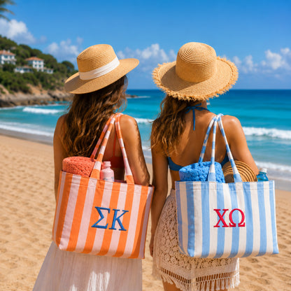 Greek Letters Sorority Embroidered Striped Tote Bag