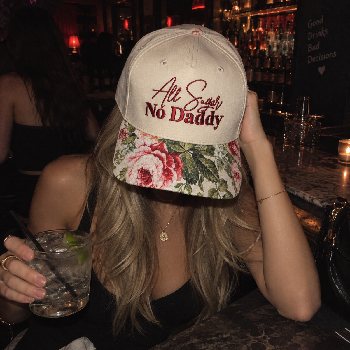 All Sugar No Daddy Embroidered Floral Hat