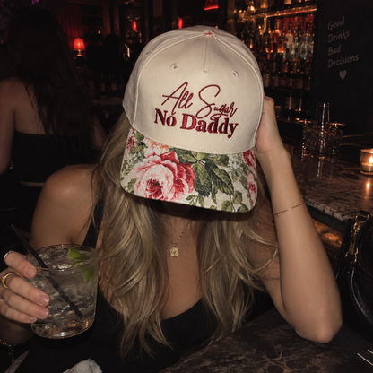 All Sugar No Daddy Embroidered Floral Hat
