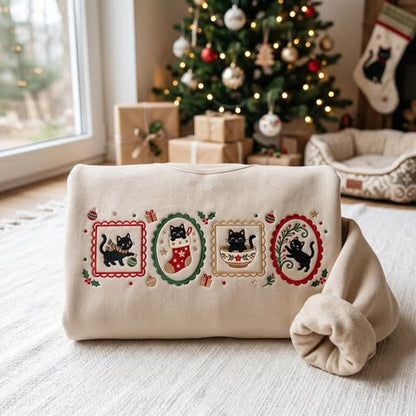 Vintage Christmas Kitty Embroidered Sweatshirt