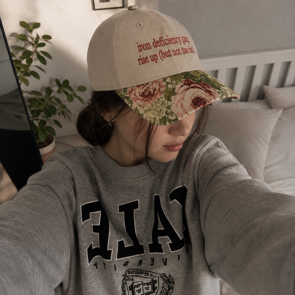 Iron Deficiency Gang Rise Up Embroidered Floral Hat