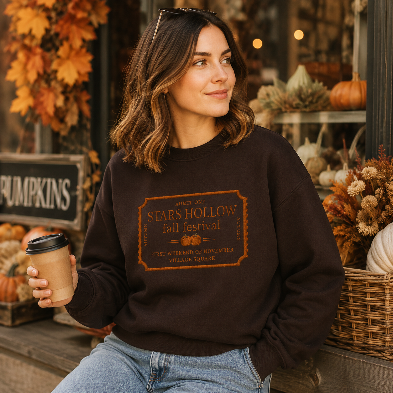 Ticket Fall Festival Stars Hollow Embroidered Sweatshirt