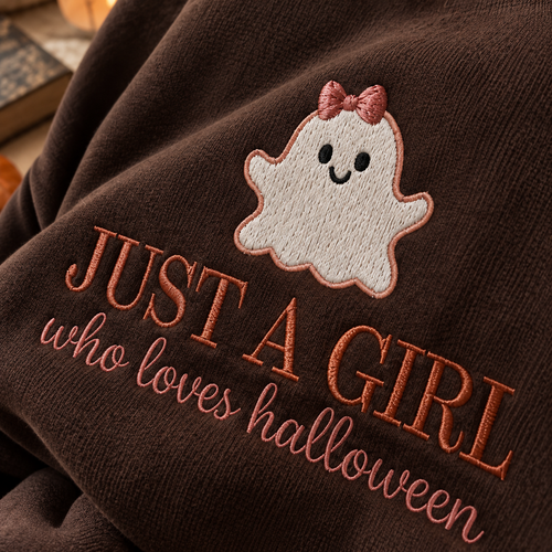 Just a Girl Who Loves Halloween Embroidered Sweatshirt