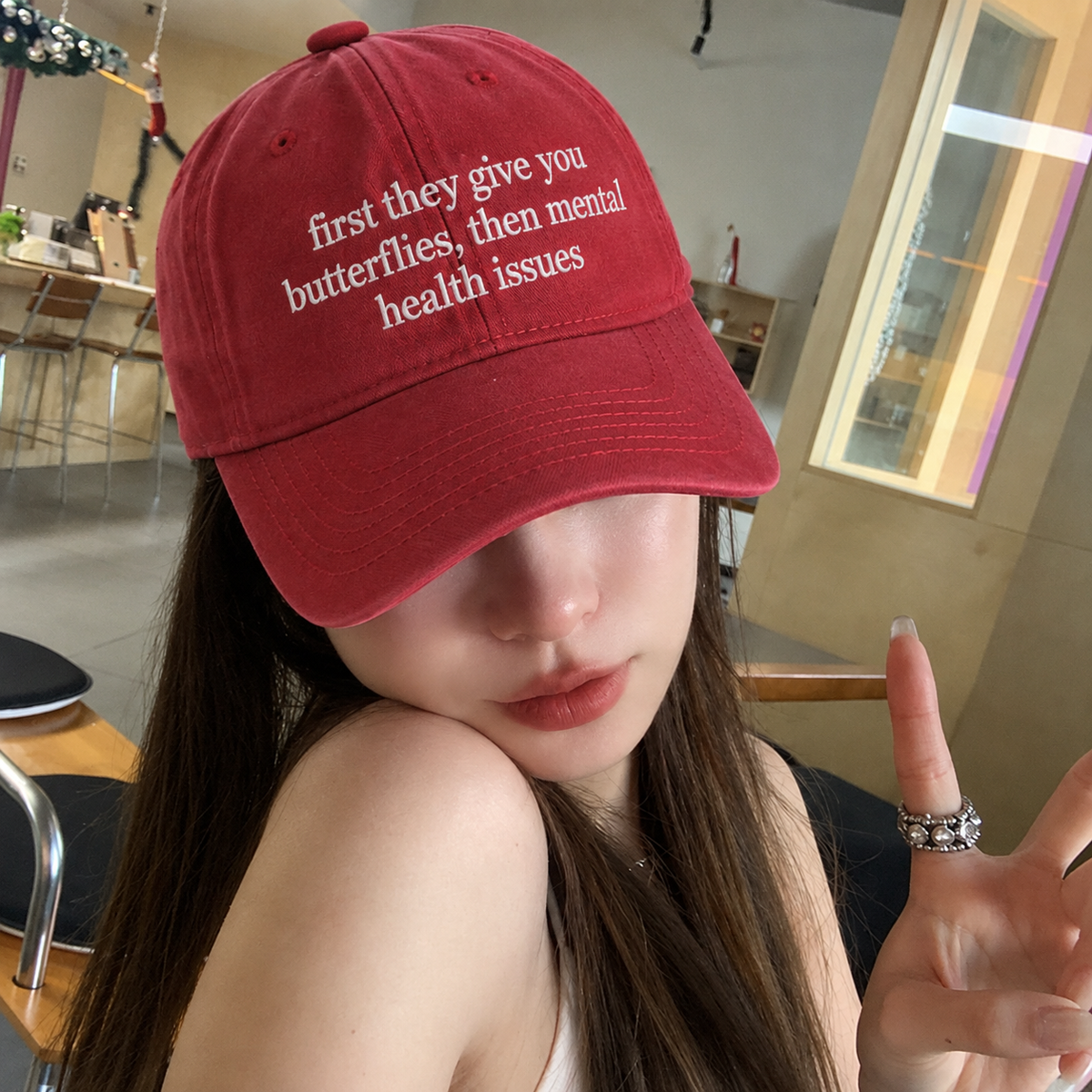 First Give You Butterflies Then Mental Health Issues Embroidered Baseball Hat
