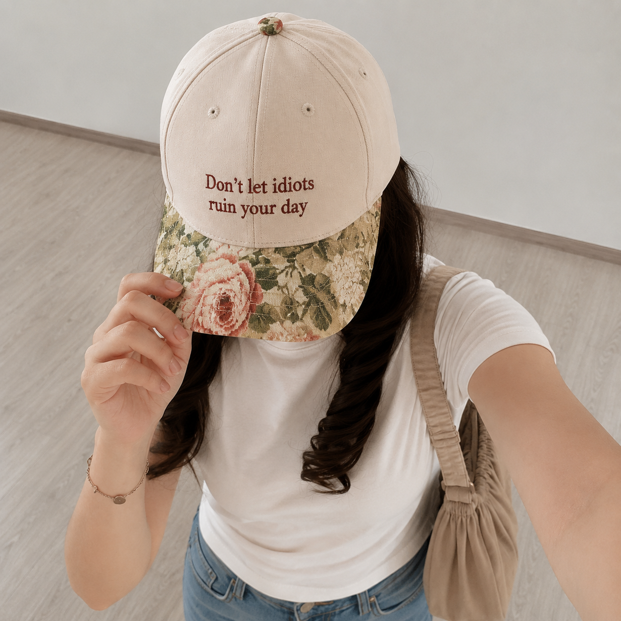 Don't Let Idiots Ruin Your Day Embroidered Floral Hat