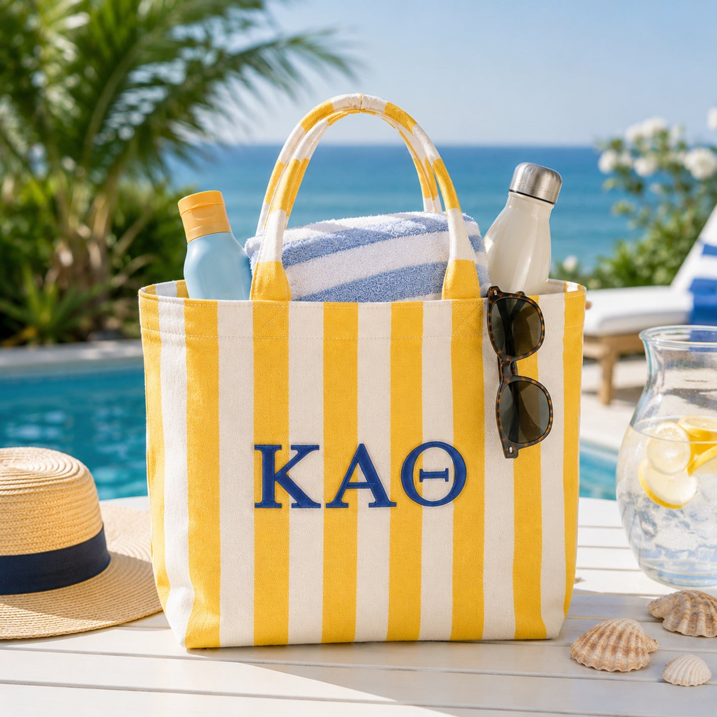 Greek Letters Sorority Embroidered Striped Tote Bag
