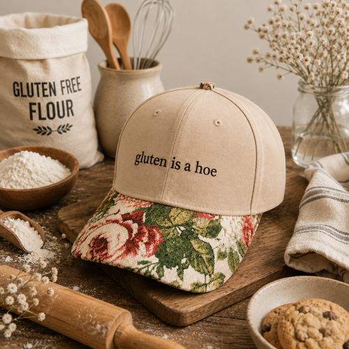Gluten Is A Hoe Embroidered Floral Hat