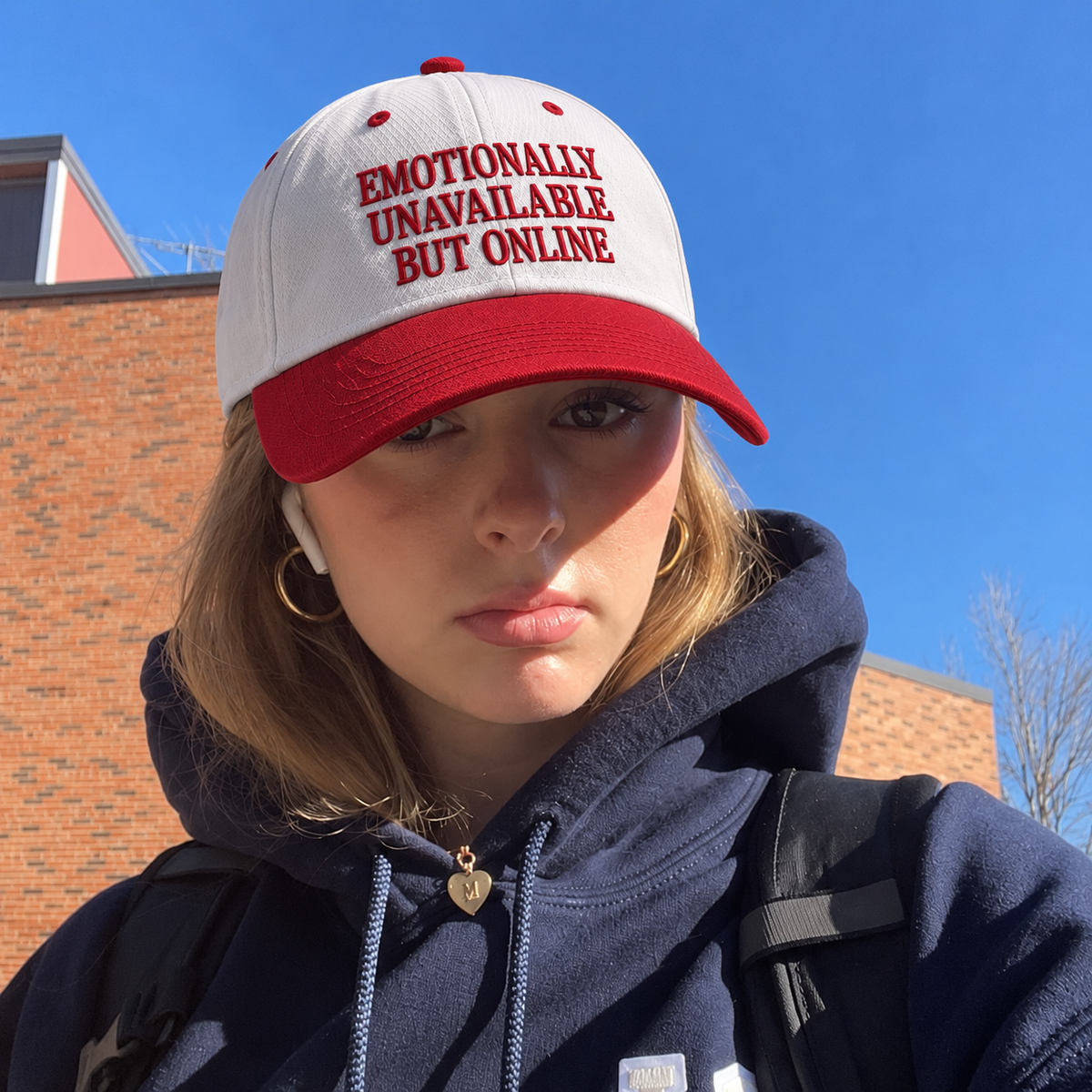 Emotionally Unavailable But Online Embroidered Baseball Hat