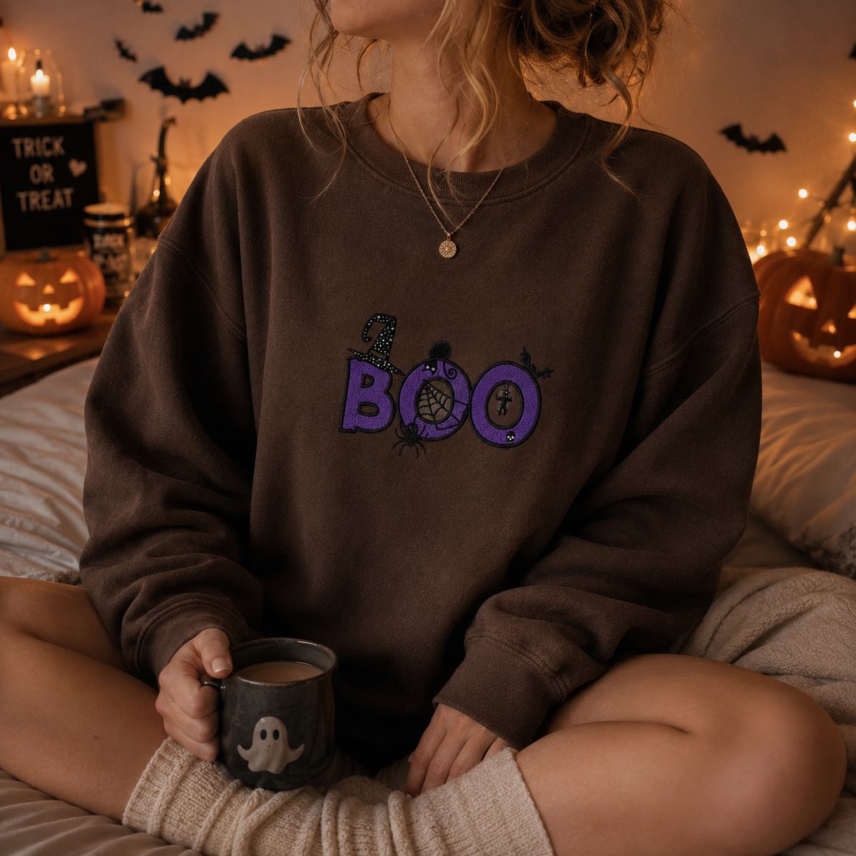 Halloween Boo Embroidered Sweatshirt