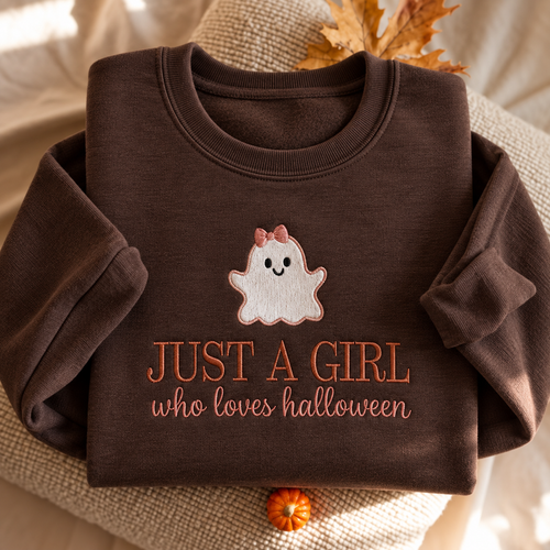 Just a Girl Who Loves Halloween Embroidered Sweatshirt