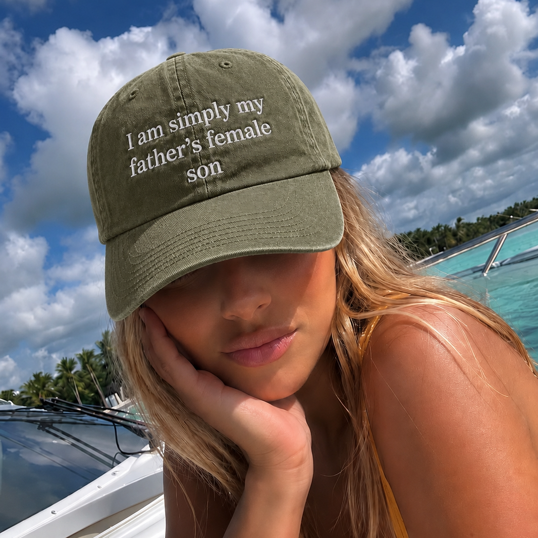Simply My Father's Female Son Embroidered Washed Cap