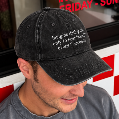 Kiss Every 5 Minutes Embroidered Washed Cap