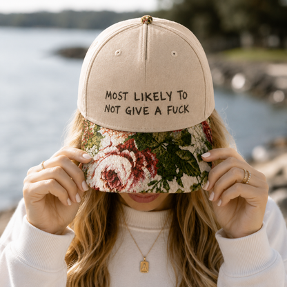 Most Likely To Not Give A Fuck Embroidered Floral Hat