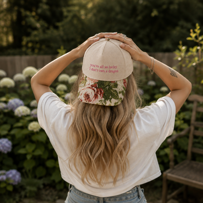 I Don't Own A Dragon Embroidered Floral Hat