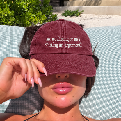 Flirting or Am I Starting an Argument Embroidered Washed Cap