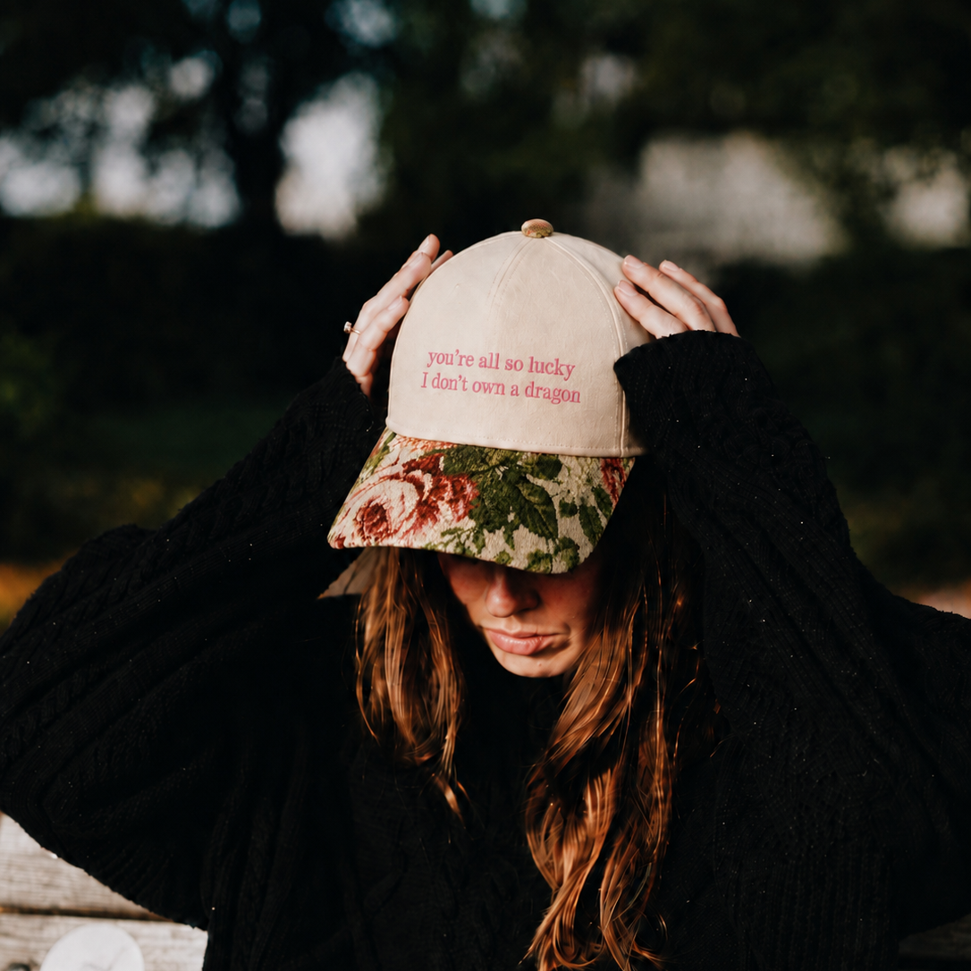 I Don't Own A Dragon Embroidered Floral Hat