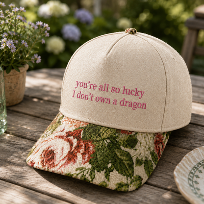 I Don't Own A Dragon Embroidered Floral Hat