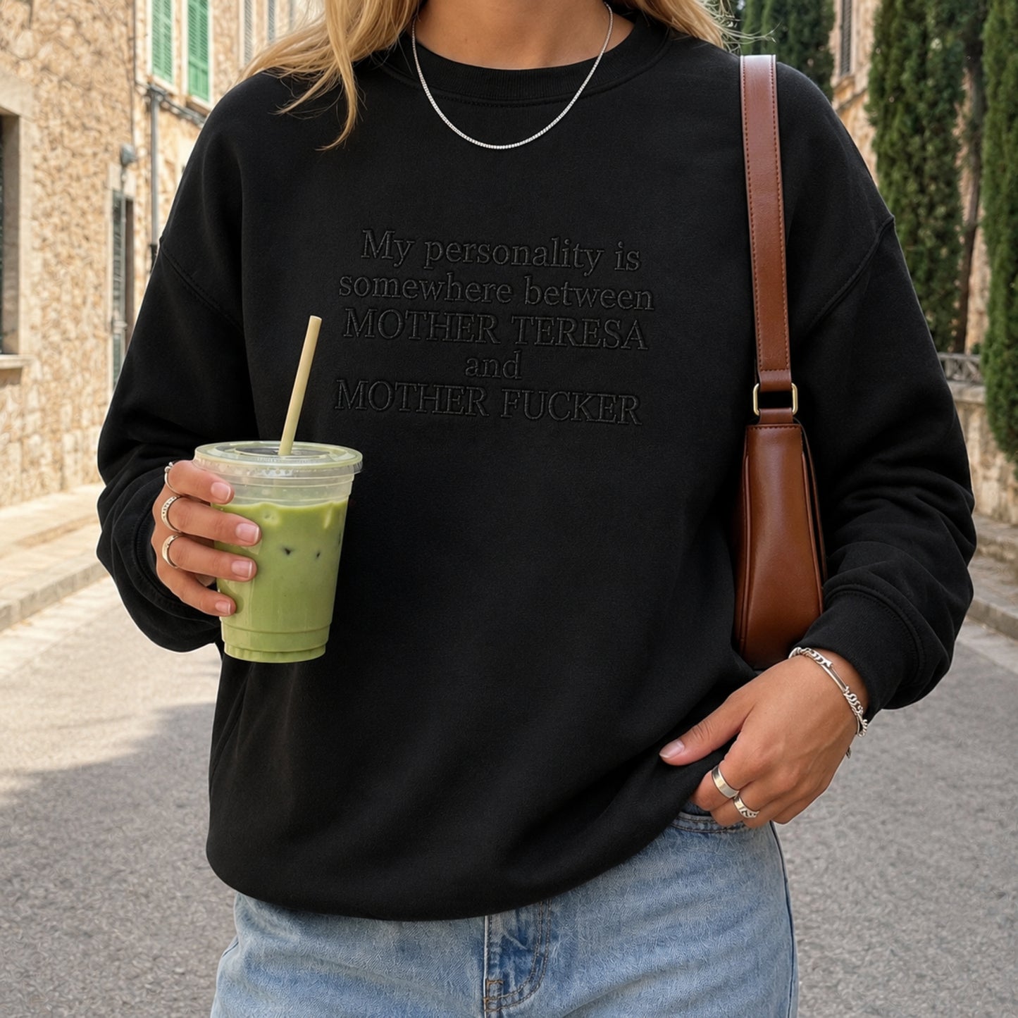 Mother Teresa And Mother Fucker Embroidered Sweatshirt