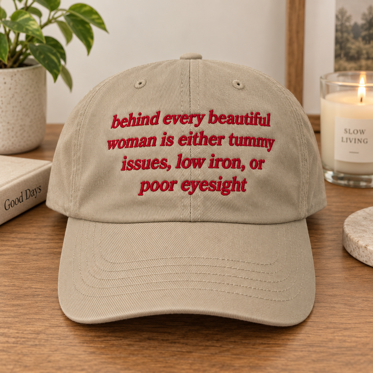 Behind Beautiful Women Is Embroidered Washed Cap