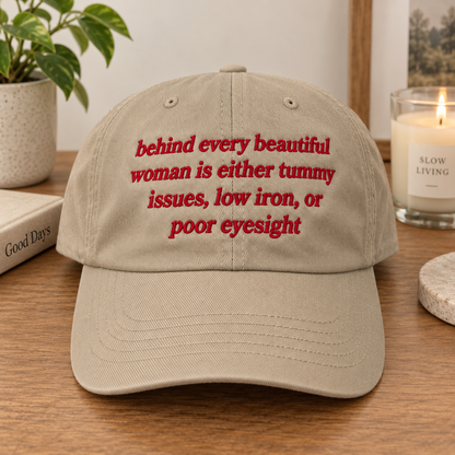 Behind Beautiful Women Is Embroidered Washed Cap