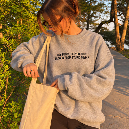 Buddy Did You Just Blow In From Stupid Town Embroidered Sweatshirt