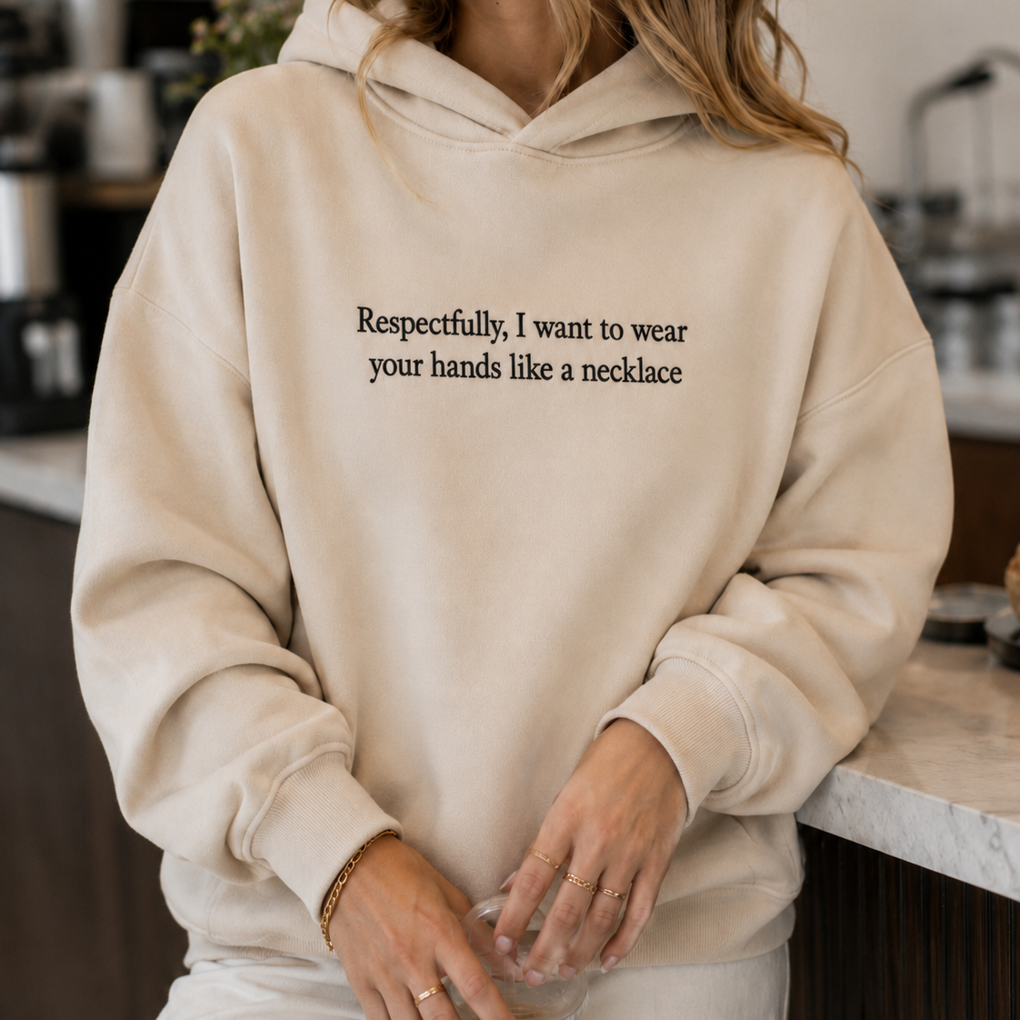 Wear Your Hands Like A Necklace Embroidered Hoodie