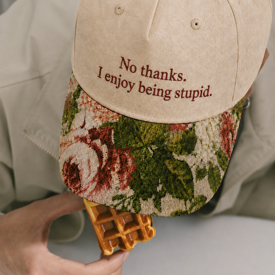 No Thanks I Enjoy Being Stupid Embroidered Floral Hat