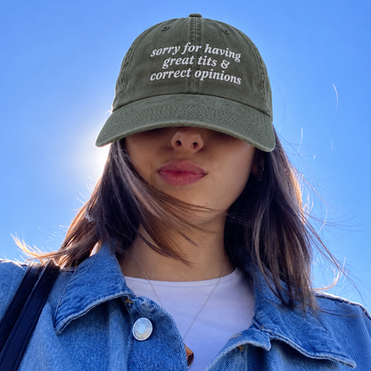 Sorry for Having Great Tits & Correct Opinions Embroidered Washed Cap
