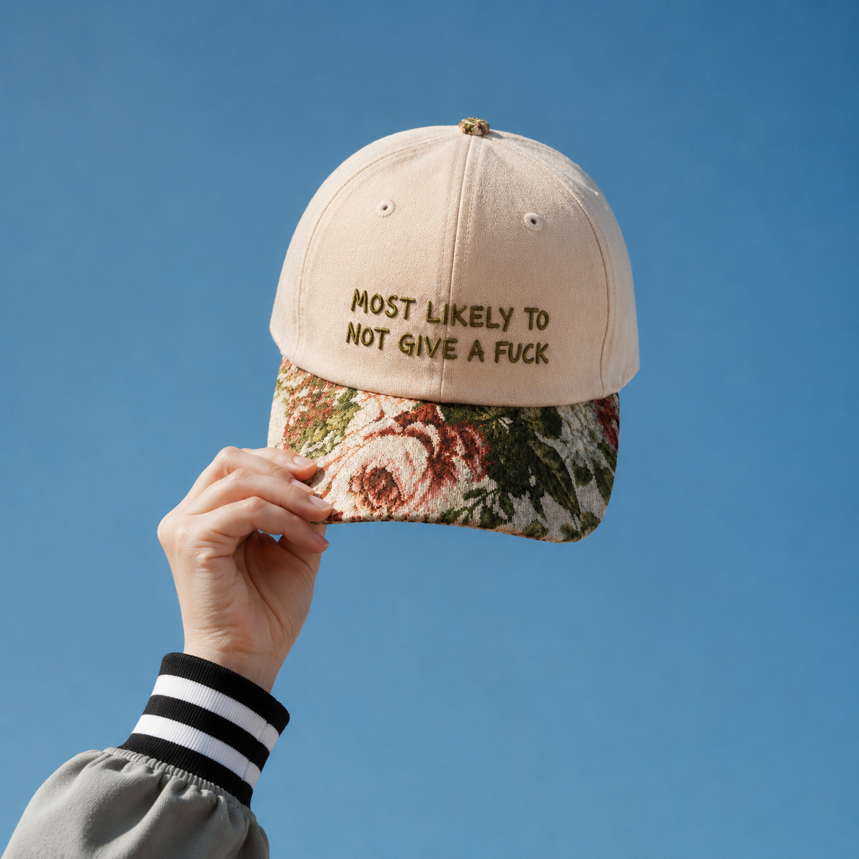 Most Likely To Not Give A Fuck Embroidered Floral Hat