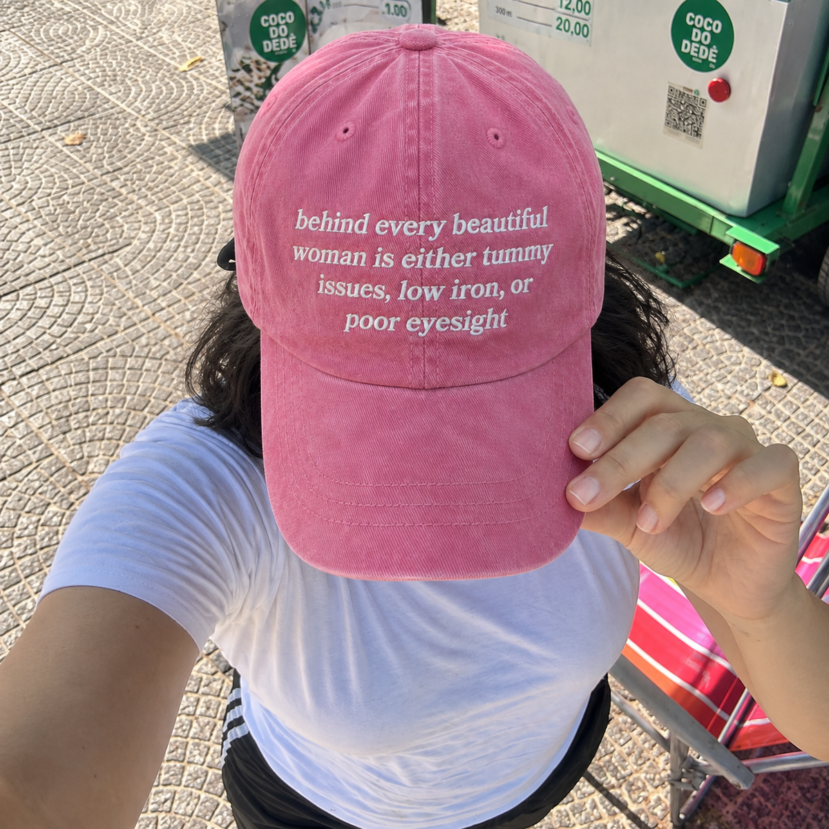 Behind Beautiful Women Is Embroidered Washed Cap