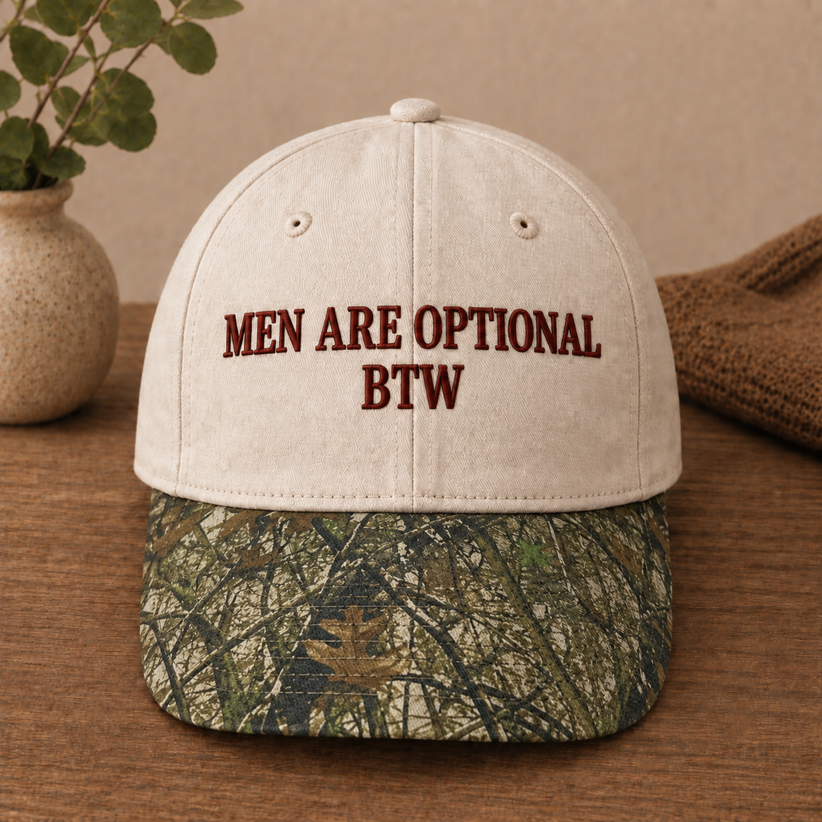 Men Are Optional BTW Embroidered Floral Hat