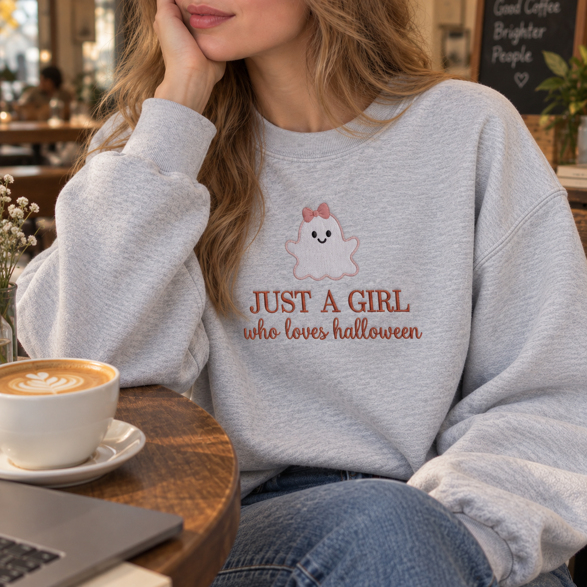 Just a Girl Who Loves Halloween Embroidered Sweatshirt
