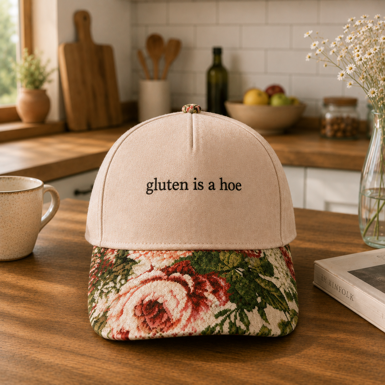 Gluten Is A Hoe Embroidered Floral Hat