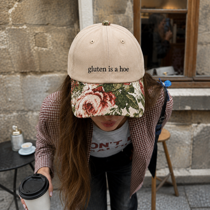 Gluten Is A Hoe Embroidered Floral Hat
