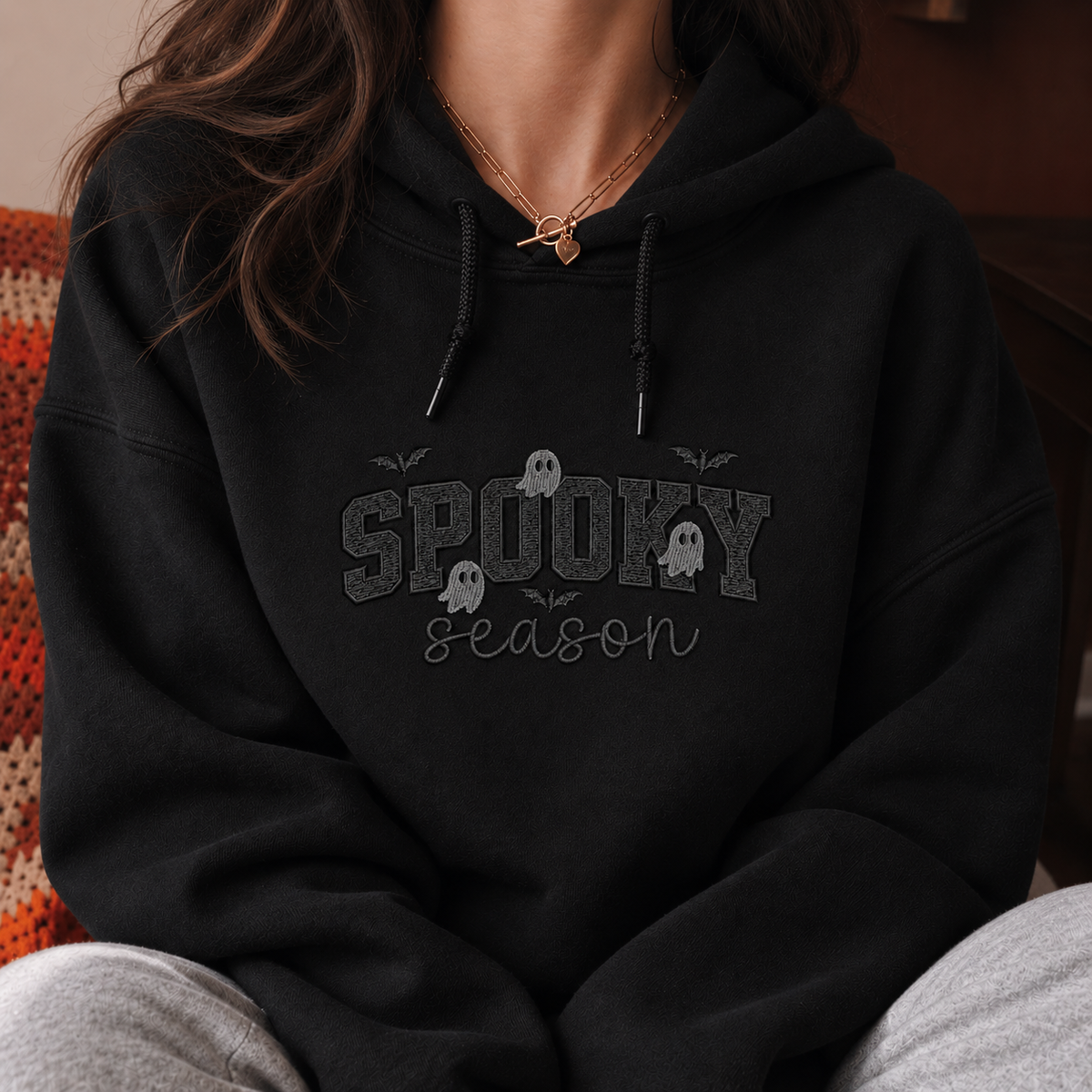 Dark Spooky Season Embroidered Hoodie