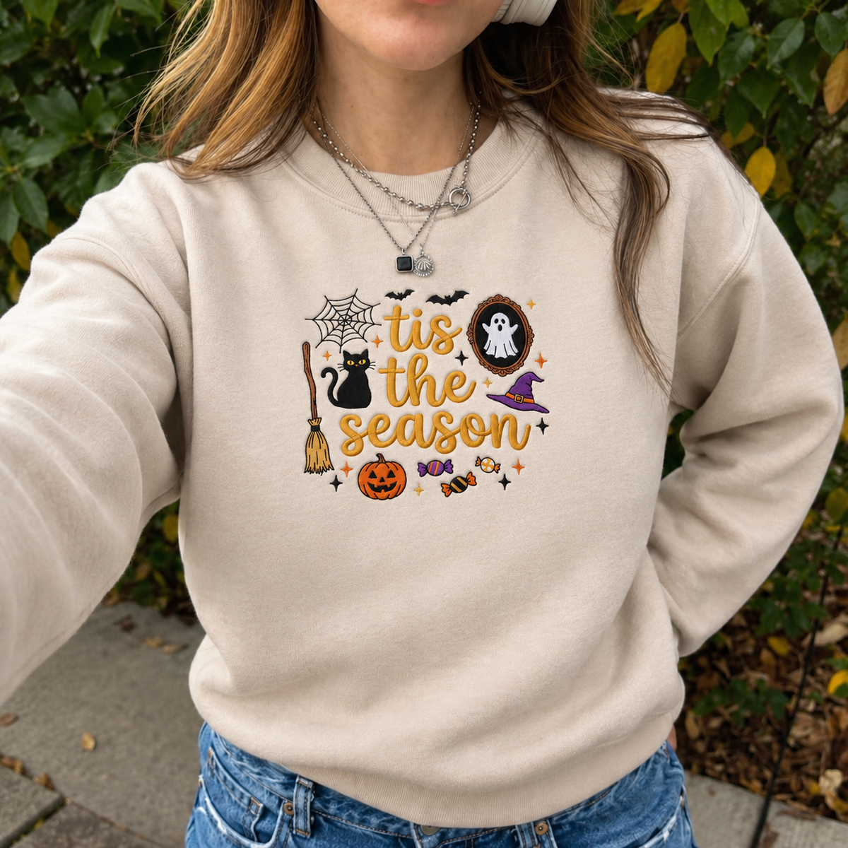 Tis The Season Cute Embroidered Sweatshirt