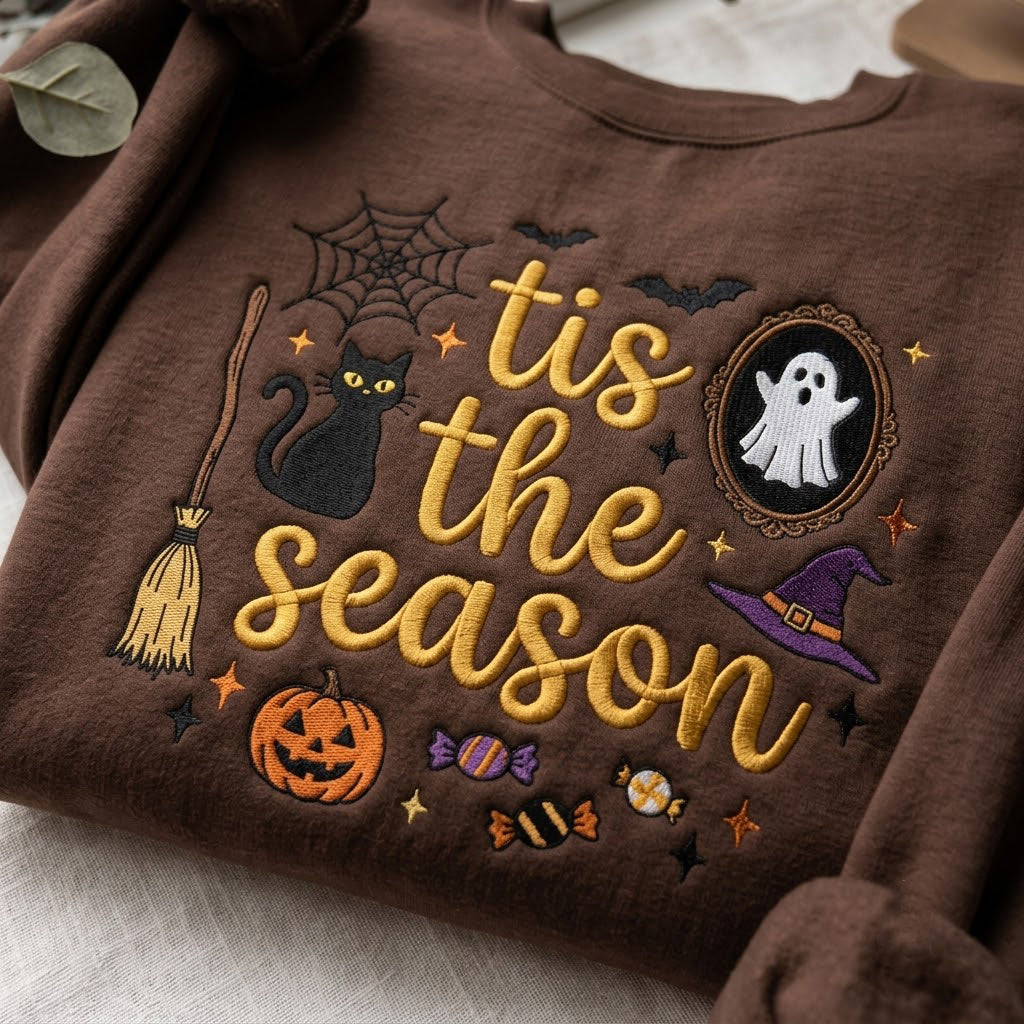 Tis The Season Cute Embroidered Sweatshirt
