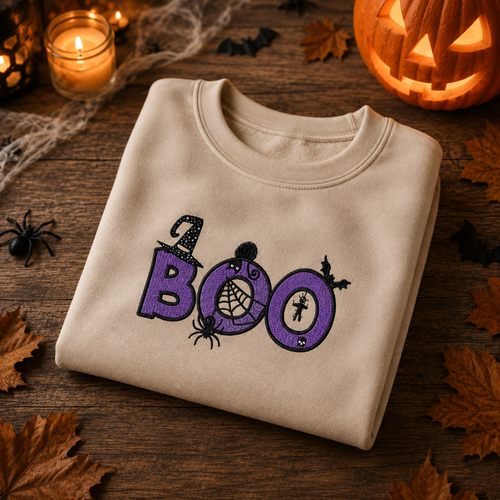 Halloween Boo Embroidered Sweatshirt