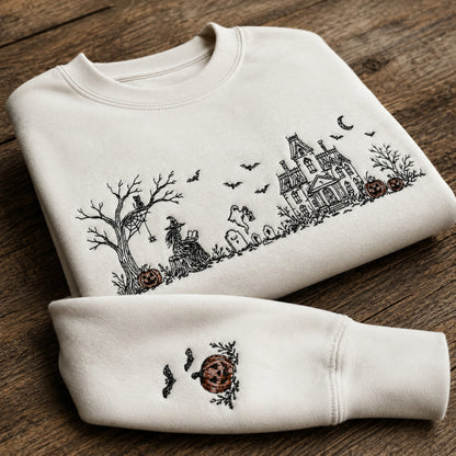 The Witch And Haunted House Embroidered Sweatshirt